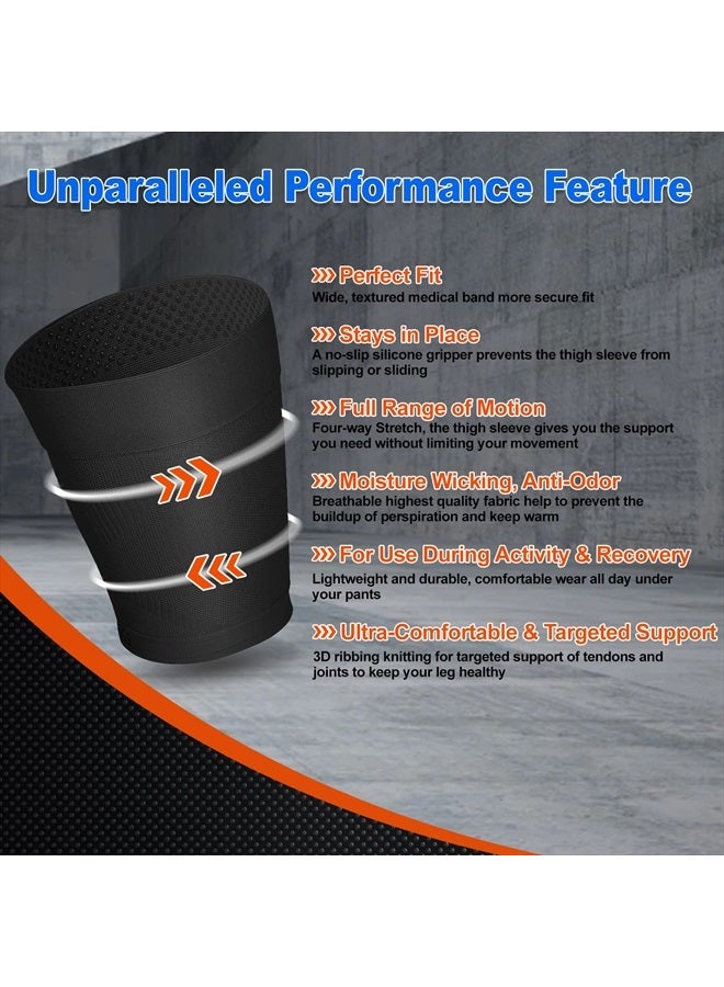 KEKING Thigh Compression Sleeves (Pair), Unisex, Hamstring Compression Sleeve for Quad & Groin Pain Relief & Recovery, Thigh Brace & Wrap Great for Running Sports & Injury, Upper Leg Sleeves Black XXL - Image 2