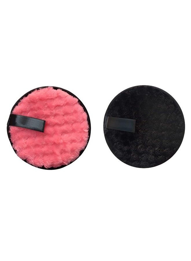 2 Pcs Makeup Remover Cleansing Pads Set Reusable Soft Doubleside & Easily Remove Stubborn Face Or Eye Makeup & Suitable For Dry Oily Skin Type Pink & Black