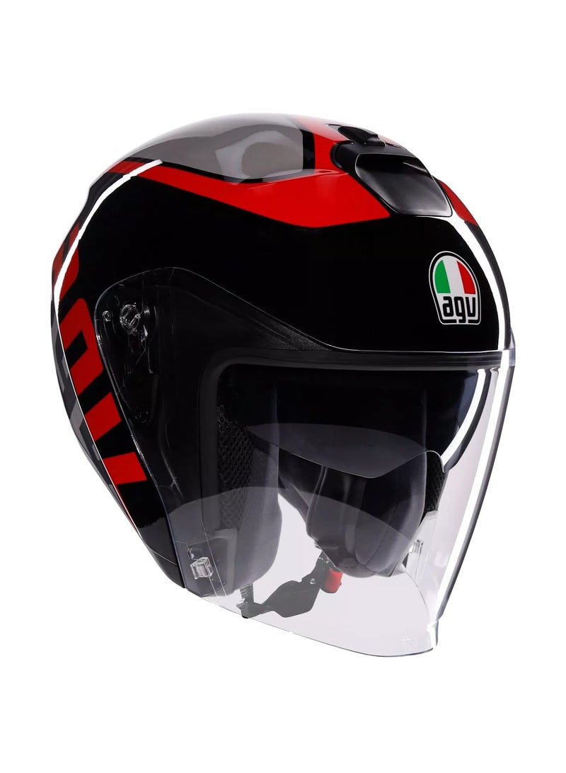 AGV IRIDES MOTORBIKE OPEN FACE HELMET E2206 - VALENZA MATT GREY/BLACK/RED - Image 1