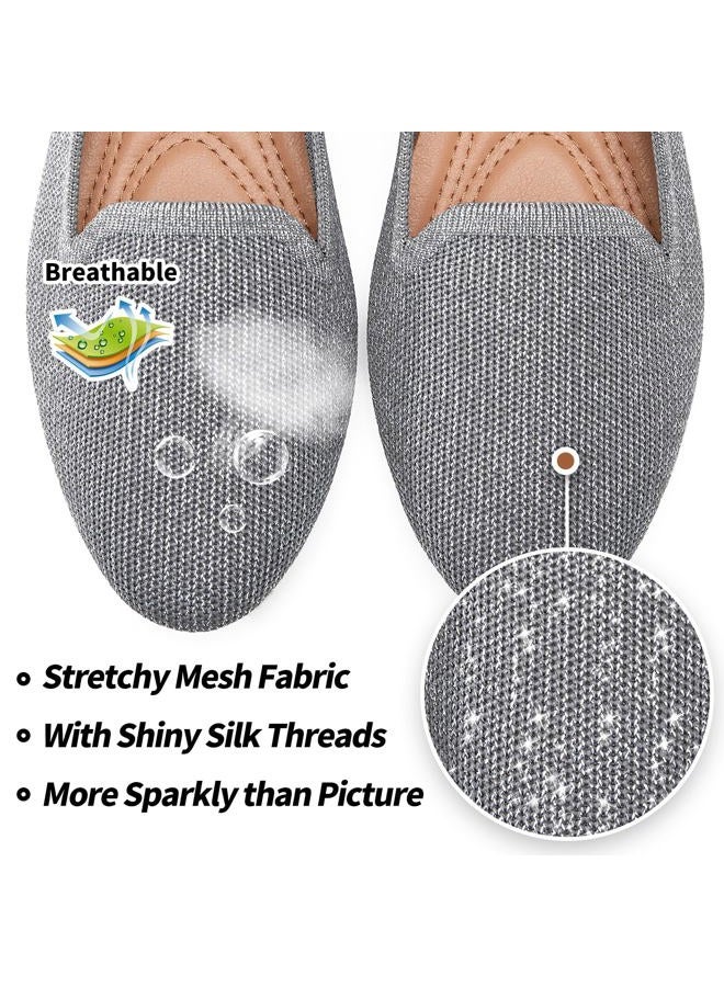 BABUDOG Women's Sparkly Flats Shoes Shiny Mesh Loafers Shoes Soft Memory Foam Flats(Sparkly Dark Grey.US9) - Image 4