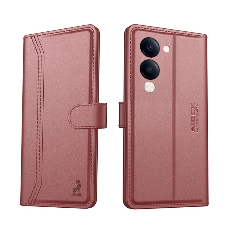 AIBEX ® Compatible for Vivo T4 Lite 5G / iQOO Z10 Lite 5G / Vivo Y19 5G / Vivo Y19e Flip Cover Leather Finish | Inside TPU with Card Pockets | Wallet Stand | Complete Protection Flip Case -Brown - Image 1