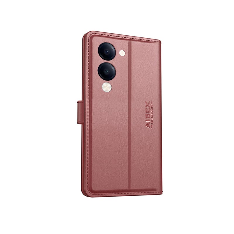 AIBEX ® Compatible for Vivo T4 Lite 5G / iQOO Z10 Lite 5G / Vivo Y19 5G / Vivo Y19e Flip Cover Leather Finish | Inside TPU with Card Pockets | Wallet Stand | Complete Protection Flip Case -Brown - Image 3