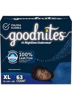 GoodNites Goodnites Boys' Nighttime Bedwetting Underwear, Size Extra Large (95-140+ lbs), 63 Ct (3 Packs of 21), Packaging May Vary 