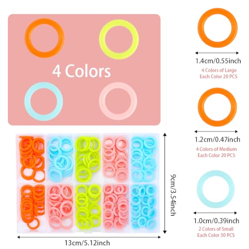 LUNARM 220 Pcs Knitting Stitch Marker, Random Colors O-Rings with Storage Box, Plastic Markers Rings(S/M/L) Crochet Locking Stitch for Knitting/Crochet - Image 2