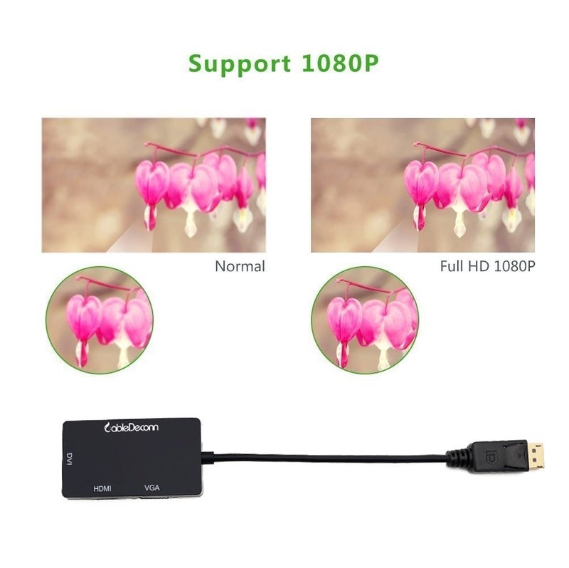 CableDeconn كابل ديكون متعدد الوظائف Displayport DP إلى HDMI/DVI/VGA ذكر إلى أنثى محول كابل 3 في 1 - Image 5