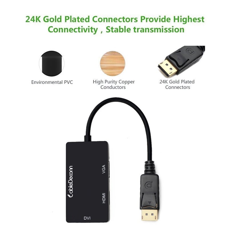 CableDeconn كابل ديكون متعدد الوظائف Displayport DP إلى HDMI/DVI/VGA ذكر إلى أنثى محول كابل 3 في 1 - Image 3