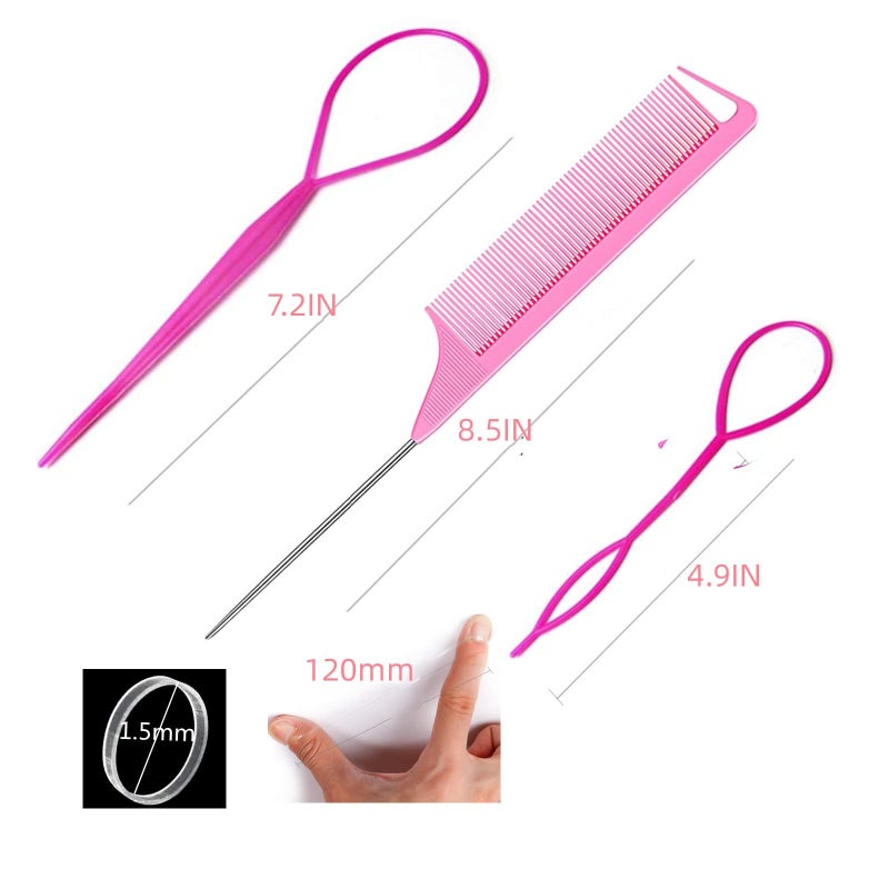 Schembo 1000Pcs Hair Rubber Bands, Soft Small Hair Elastics for Girls and Women, 2pcs Topsy Tail Tools, 1 Rat Tail Comb, Pink Schembo - Image 2