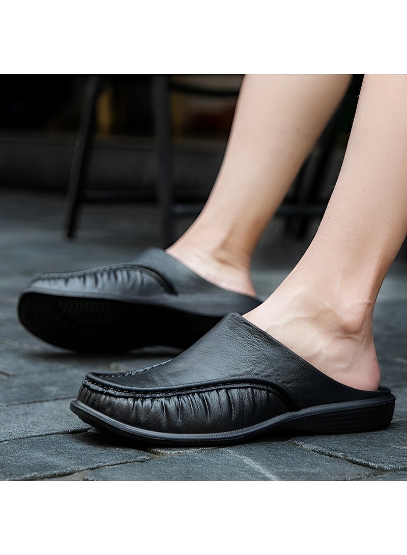 REOCLE Men's Slippers Slip-On House Slippers with Anti-Skid Rubber Sole & Foot Massage Sheet Design & Cool and Breathable Material Backless Loafers for Indoor Outdoor - Image 2