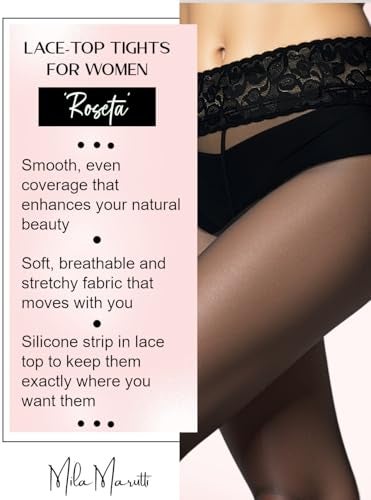 Mila Marutti Sheer Tights for Women - Pantyhose Stockings with Lace Top - Black, S - Image 3