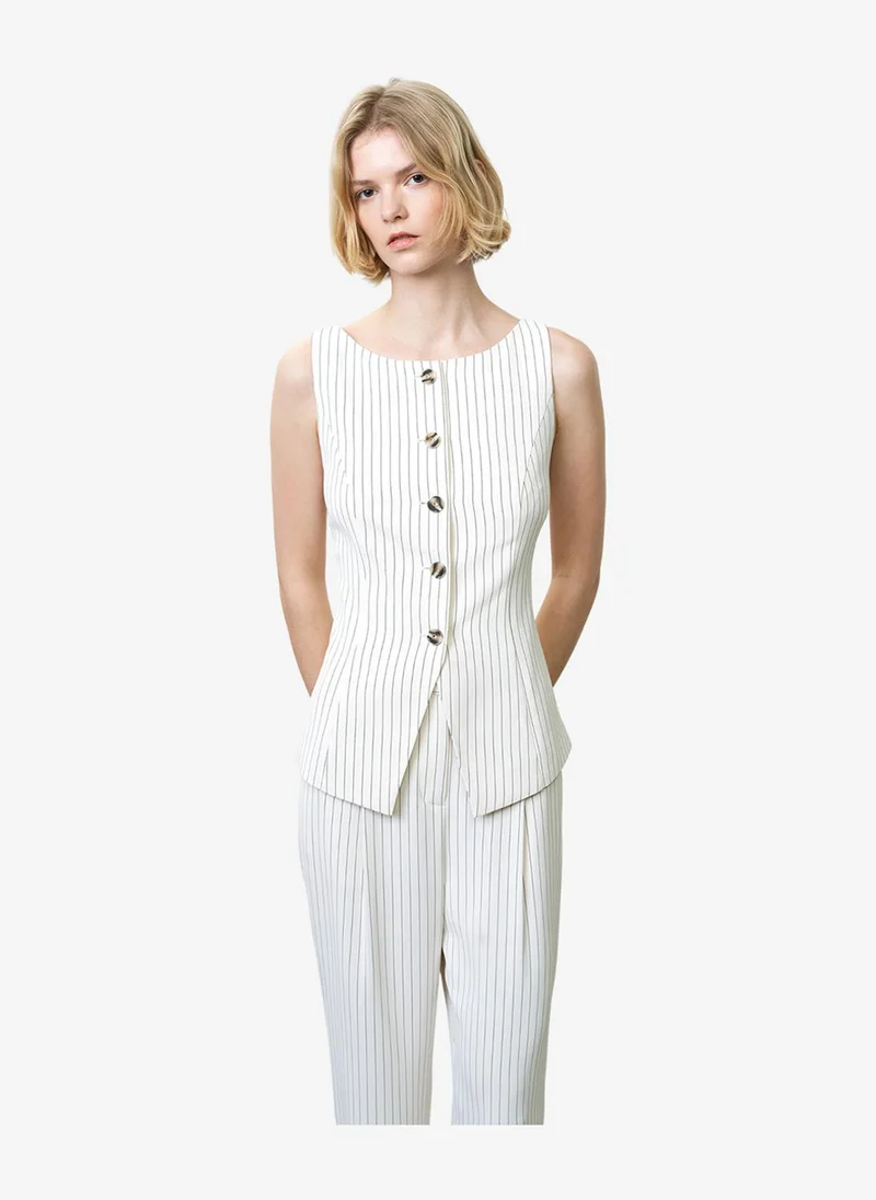 فرنش كونكشن Women's Porcelain Cream/Blac Vinnie Pinstripe Waistcoat
