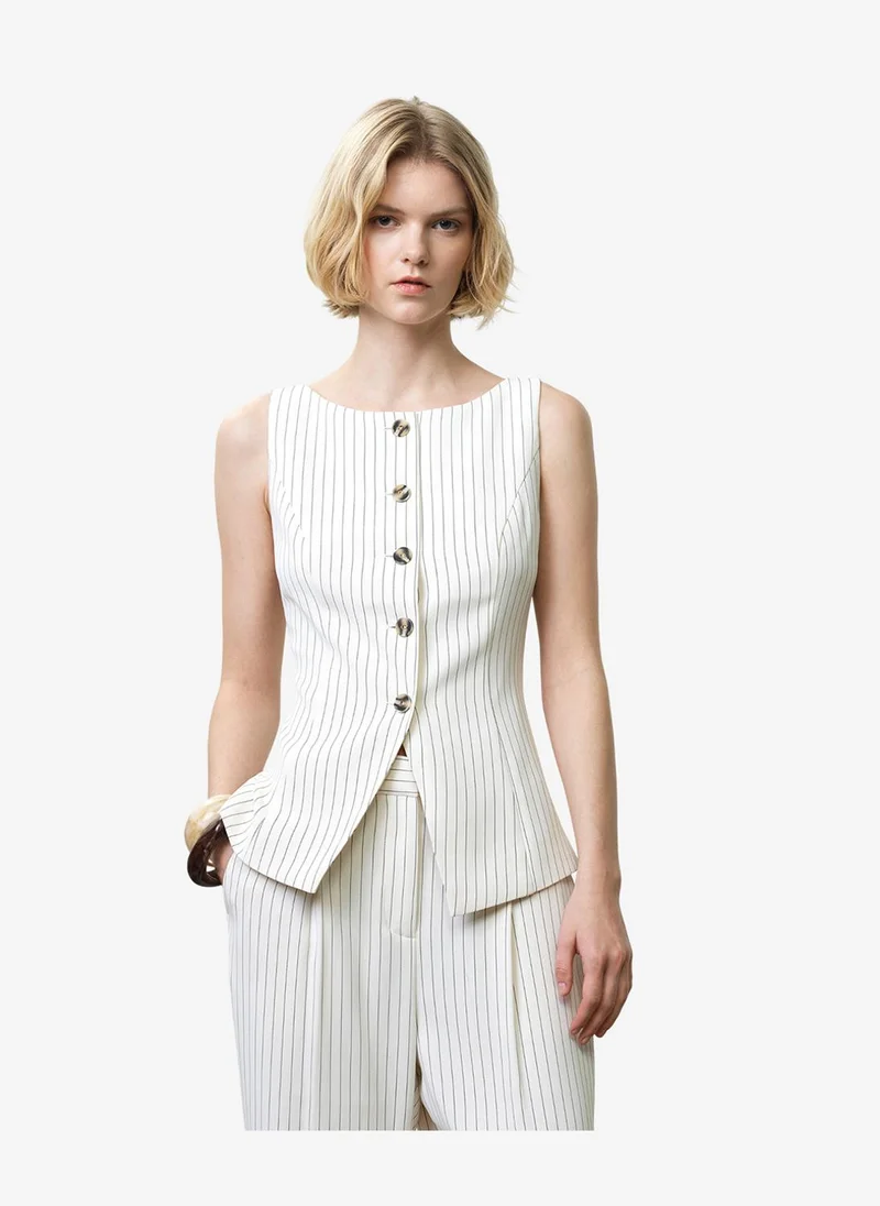 فرنش كونكشن Women's Porcelain Cream/Blac Vinnie Pinstripe Waistcoat