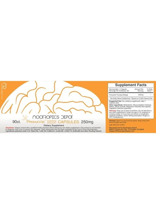 Nootropics Depot - PrimaVie Shilajit Capsules | 250mg | 90 Count | Purified Extract | Ayurvedic Herb | Supports Mitochondrial Function + Boosts Endurance - Image 1