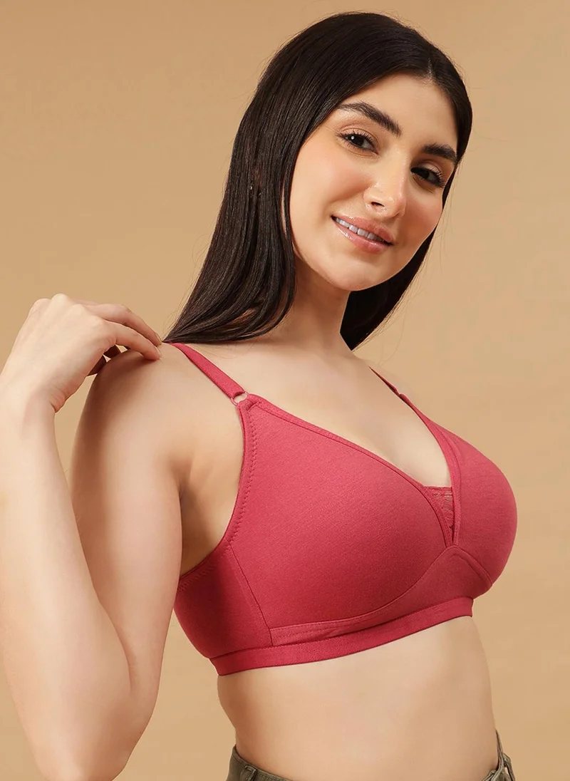 Clovia Clovia Non-Padded Non-Wired Full Coverage T-shirt Bra in Salmon Pink - Cotton