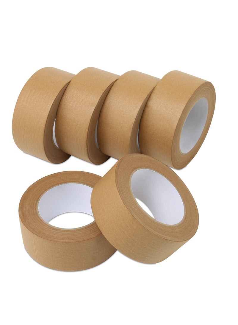 Packing Tape 6PCS Brown Kraft Paper Shipping Tape for Moving Boxes Packing Boxes Shipping Cardboard and Carton Sealing 7 Mils Thick 55 Yds Length X 2" Width - Image 1
