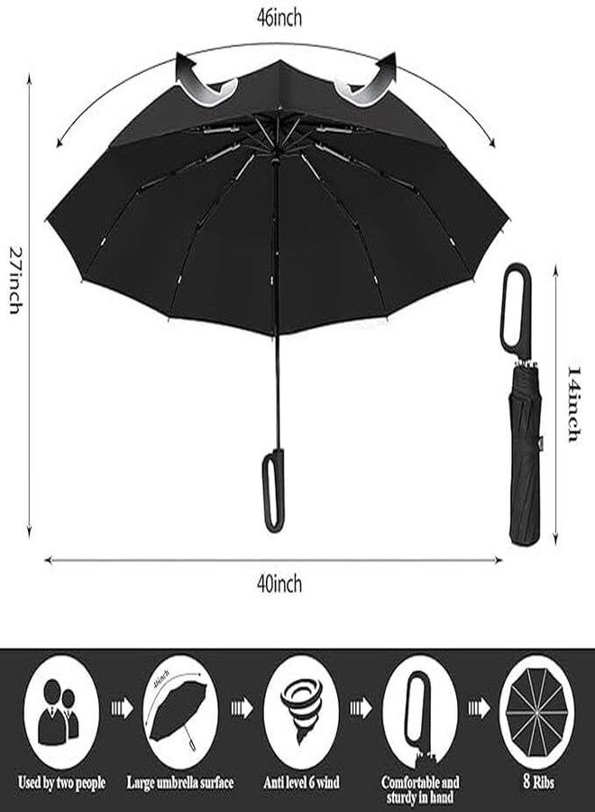 RIDERA Windproof UV Protection Foldable Umbrella for Men & Women Heavy Duty 10-Rib Travel Umbrella with Carabiner Handle Automatic Open & Close Waterproof & Portable(Black Color-Pack of 1) - Image 5