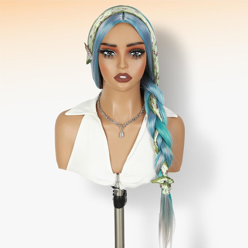 WIGER 28 Inches Long Straight Rainbow Wigs Bluish Green Layered Hair Middle Part Piano Color Wigs Synthetic Mermaid Wig Heat Resistant Costumes Wig for Daily or Party - Image 2