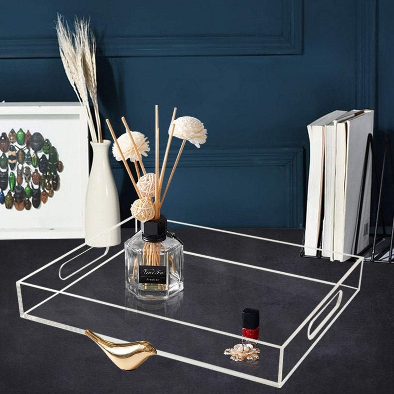 EHKO Clear Serving Tray, Acrylic Decorative Serving Trays with Handles for Kitchen Dining Room Table Ottoman Vanity Countertop 16" x 12" - Image 2