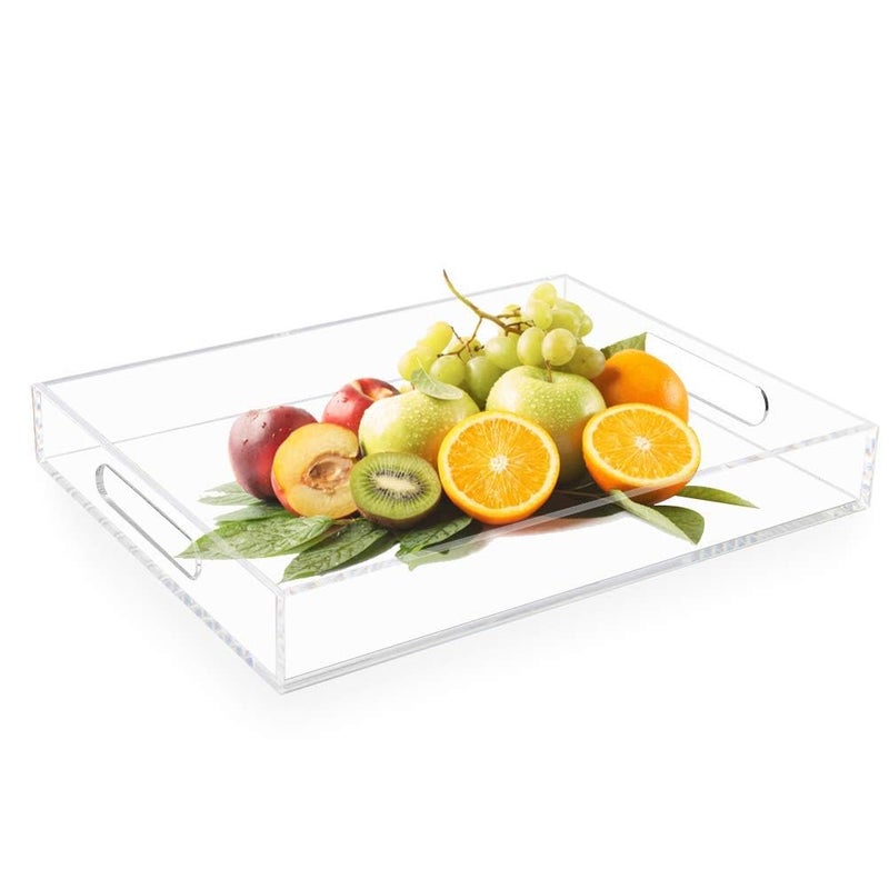 EHKO Clear Serving Tray, Acrylic Decorative Serving Trays with Handles for Kitchen Dining Room Table Ottoman Vanity Countertop 16" x 12" - Image 1