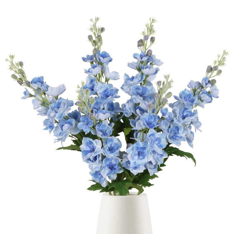 INSUNSIX Blue Silk Flowers 6PCS Real Touch Delphinium Artificial Flowers Blue Larkspur Faux Flowers Realistic Tall Flowers for Vase Wedding Centerpieces for Tables Home Decor Blue
