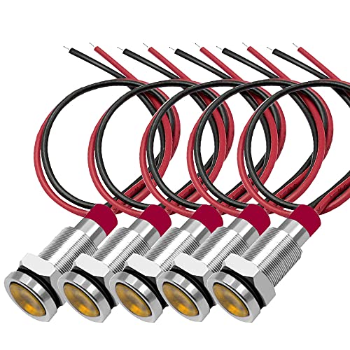 Gebildet مصباح مؤشر معدني LED مقاوم للماء 5 قطع 10 مم 3 فولت-4.5 فولت-5 فولت-6 فولت-7.5 فولت-9 فولت DC مع سلك (برتقالي) - Image 1