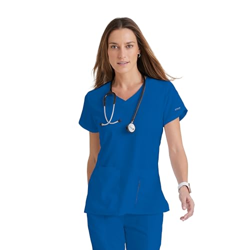 Barco Grey’s Anatomy by BARCO Classic Cora Scrub Top for Women – New Royal, 4-Pocket Crossover V-Neck Scrub Shirt with Natural Stretch, Soil Release Fabric, and Super-Soft Finish – Large, Regular Fit - Image 1