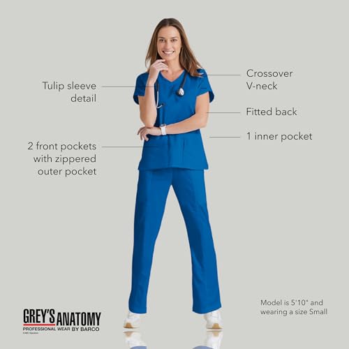 Barco Grey’s Anatomy by BARCO Classic Cora Scrub Top for Women – New Royal, 4-Pocket Crossover V-Neck Scrub Shirt with Natural Stretch, Soil Release Fabric, and Super-Soft Finish – Large, Regular Fit - Image 4