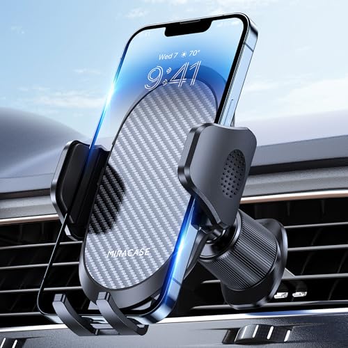 Miracase Phone Holders for Your Car with Metal Hook Clip, Air Vent Cell Phone Stand Car Mount, Universal Automobile Cradle for Garmin GPS Fit iPhone Android and All Smartphones, Dark Black - Image 1