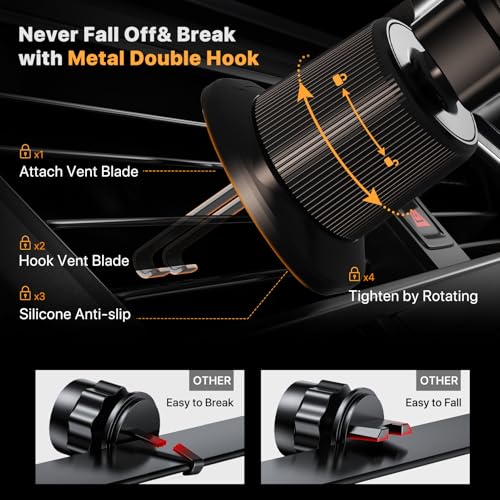 Miracase Phone Holders for Your Car with Metal Hook Clip, Air Vent Cell Phone Stand Car Mount, Universal Automobile Cradle for Garmin GPS Fit iPhone Android and All Smartphones, Dark Black - Image 2