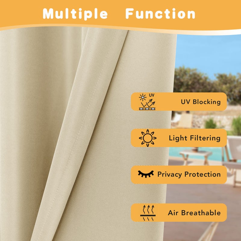HolidayIdeas Outdoor Curtains for Patio Waterproof, 4 Panels - 54 x 84 Inch - Privacy Protection & Light Filtering Curtains Cream Grommet Outside Curtains for Porch, Gazebo, Pergola, Backyard - Image 3