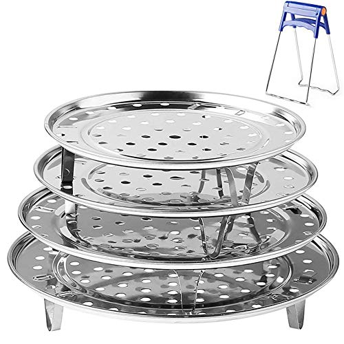 NRDBEEEC Round Stainless Steel Steamer Rack 7.6" 8.5" 9.33" 10.23" Inch Diameter Steaming Rack Stand Canner Canning Racks Stock Pot Steaming Tray Pressure Cooker Cooking Toast Bread Salad Baking (4 Pack) - Image 1