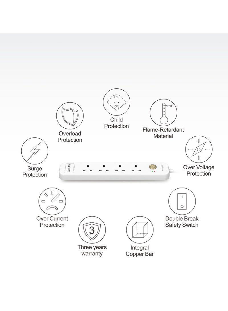 Huntkey Powerstrip SUC507 Power strip SUC507 4UK outlets +2*USB A (2.4A) - Image 2