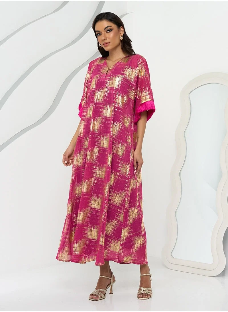 Couturelabs Pink and Gold Fringe Kaftan