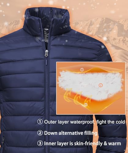 SPOSULEI Puffer Jacket for Men Packable Lightweight Winter Warm Down Jackets Coats Outdoor Insulated Water Resistant Travel Hiking Camping Jacket with Pockets DarkBlue 2XL - Image 4