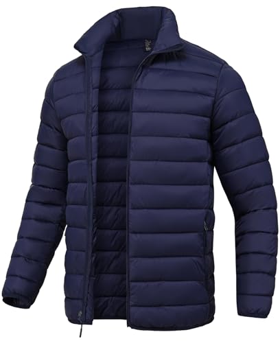 SPOSULEI Puffer Jacket for Men Packable Lightweight Winter Warm Down Jackets Coats Outdoor Insulated Water Resistant Travel Hiking Camping Jacket with Pockets DarkBlue 2XL - Image 1