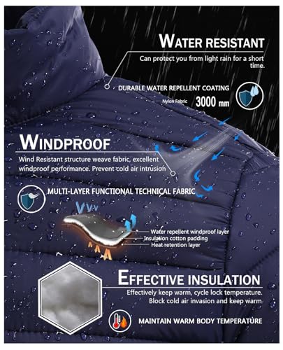 SPOSULEI Puffer Jacket for Men Packable Lightweight Winter Warm Down Jackets Coats Outdoor Insulated Water Resistant Travel Hiking Camping Jacket with Pockets DarkBlue 2XL - Image 3