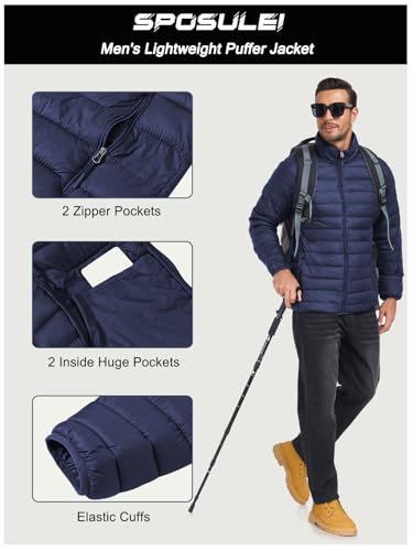 SPOSULEI Puffer Jacket for Men Packable Lightweight Winter Warm Down Jackets Coats Outdoor Insulated Water Resistant Travel Hiking Camping Jacket with Pockets DarkBlue 2XL - Image 5