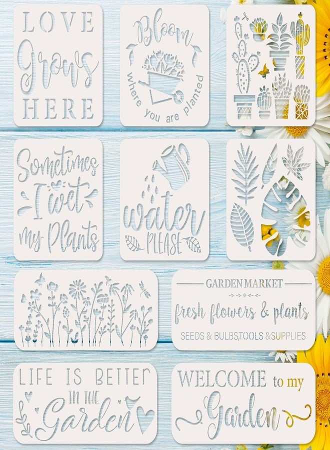 Whaline 10Pcs Garden Stencils for Painting Spring Summer Flower Plants Succulent Reusable Drawing Stencil Art Template on Wood Canvas Furniture Wall DIY Art Sign Decoration Supplies - Image 1