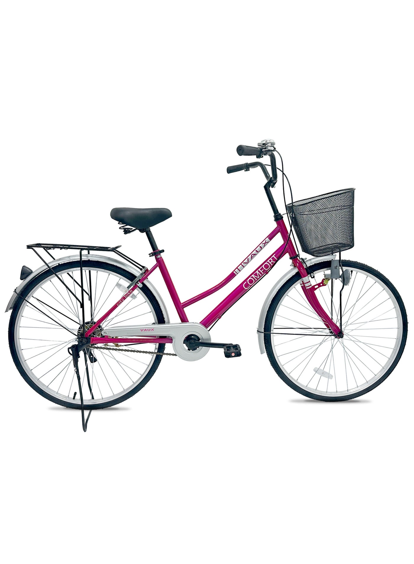 Comfort City Cruiser Bike || 26 Inch Wheel Size || For Adults || Adjustable Seat || Sturdy Steel Frame || Front Basket || Back Carrier || Pink
