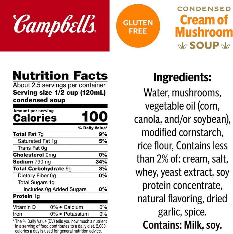 Campbell's Condensed Gluten Free Cream of Mushroom Soup, 10.5 oz Can - Image 2