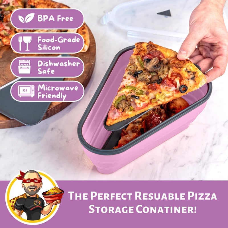 PIZZA PACK حزمة البيتزا حاوية تخزين بيتزا مثالية مع 5 صواني قابلة للخدمة ميكروويف - حاوية شريحة بيتزا قابلة للتعديل خالية من BPA لتنظيم وتوفير الفضاء الوردي - Image 2