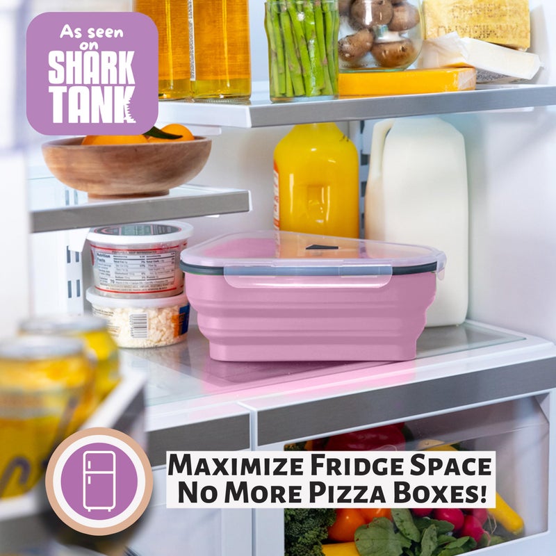 PIZZA PACK حزمة البيتزا حاوية تخزين بيتزا مثالية مع 5 صواني قابلة للخدمة ميكروويف - حاوية شريحة بيتزا قابلة للتعديل خالية من BPA لتنظيم وتوفير الفضاء الوردي - Image 3