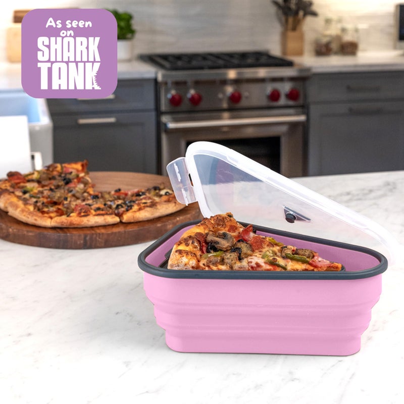 PIZZA PACK حزمة البيتزا حاوية تخزين بيتزا مثالية مع 5 صواني قابلة للخدمة ميكروويف - حاوية شريحة بيتزا قابلة للتعديل خالية من BPA لتنظيم وتوفير الفضاء الوردي - Image 5