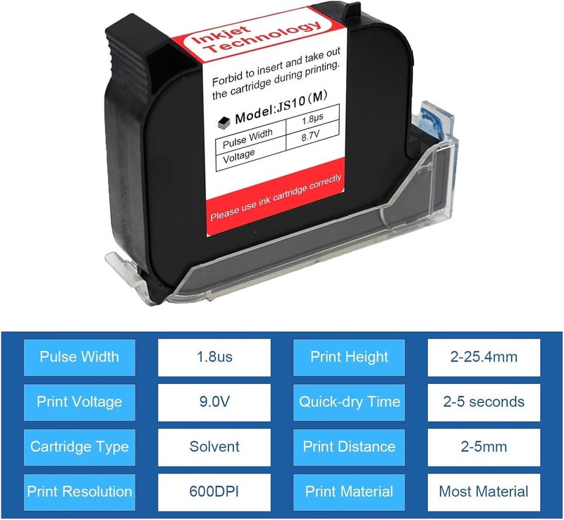 12.7Mm Handheld Printer Ink Cartridge 1-10Pcs Fast Dry Eco Solvent 600Dpi Thermal Inkjet Printer Black Ink Cartridge Multi-Format Printing,Black-1PC - Image 2