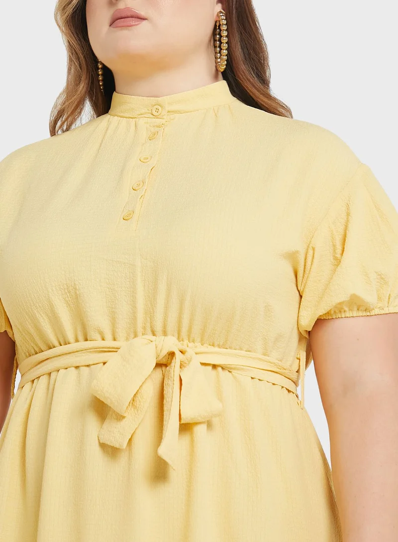 Ella Plus Tiered Belted Puff Sleeve Dress