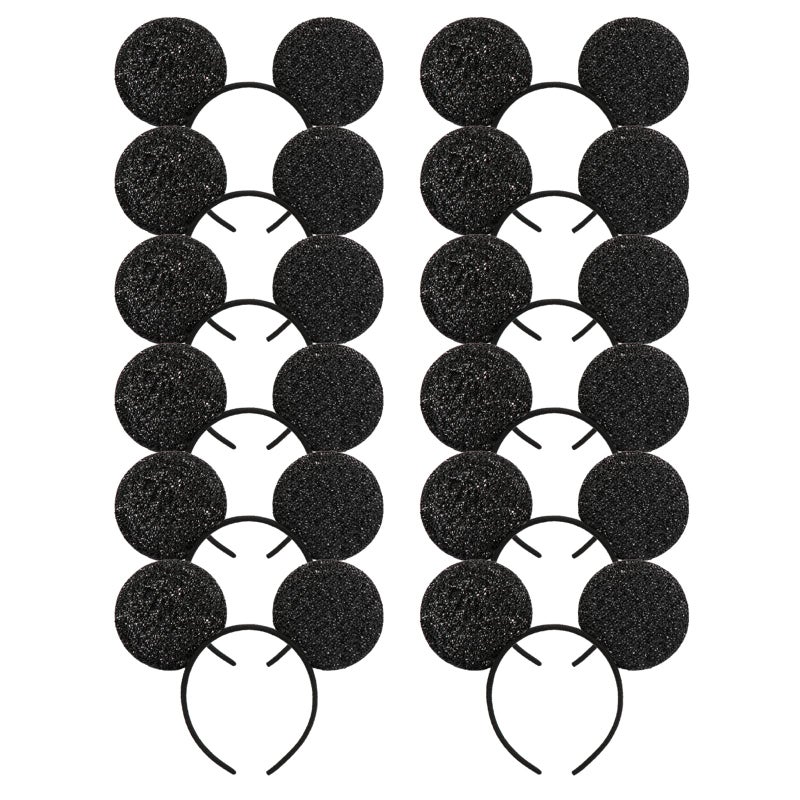 CHuangQi Mouse Ears Headband, Black Ears Hairband for Boys & Girls Birthday Party,12pcs - Image 1