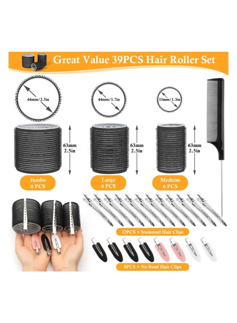 Hikma Beauty 39PCS Hair Curlers Rollers with Clips Black Hair Roller, Jumbo Hair Roller with 12PCS Duckbill Clips Hair Rollers, For Long Medium Short Thick Fine Volume Bangs Hair (Multicolour) - Image 2