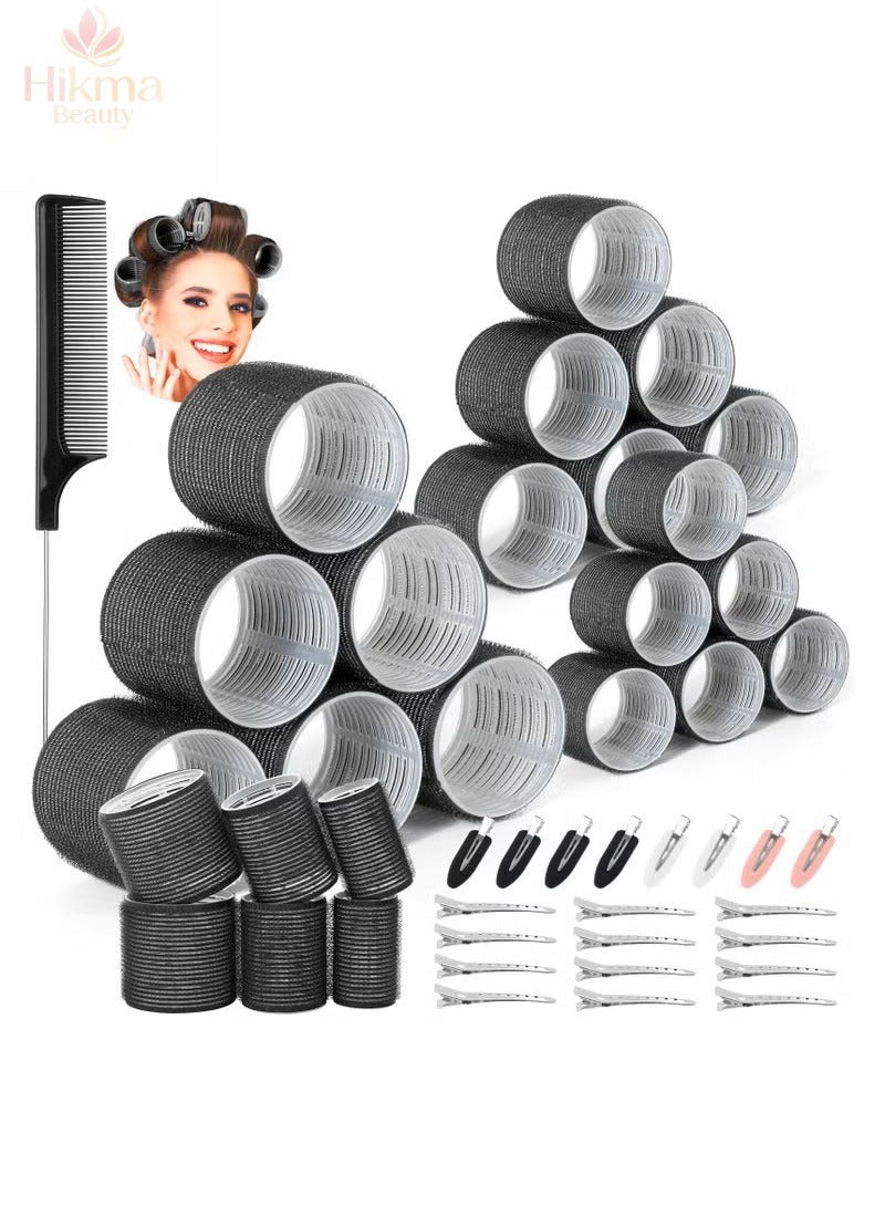 Hikma Beauty 39PCS Hair Curlers Rollers with Clips Black Hair Roller, Jumbo Hair Roller with 12PCS Duckbill Clips Hair Rollers, For Long Medium Short Thick Fine Volume Bangs Hair (Multicolour) - Image 1