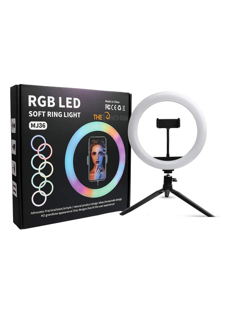 MJ-36 RGB LED Soft Ring Light With Phone Tripod Stand For Camera Smartphones Shooting Vlogging And Reels - Image 1