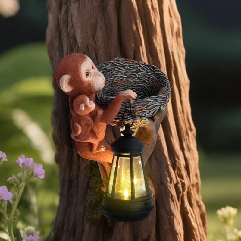 Resin Multi Function Mother and Child Monkey Solar Outdoor Light for Wall Fence Decor Lamp - Image 1