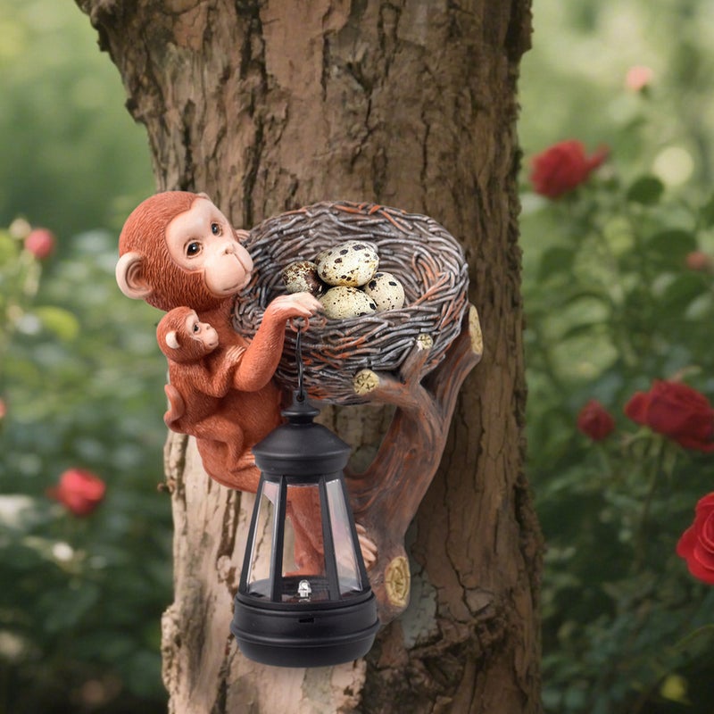 Resin Multi Function Mother and Child Monkey Solar Outdoor Light for Wall Fence Decor Lamp - Image 3